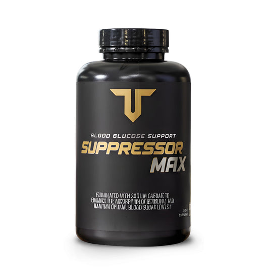 Troponin Nutrition Suppressor Max Berberine bottle highlights carb support benefits.