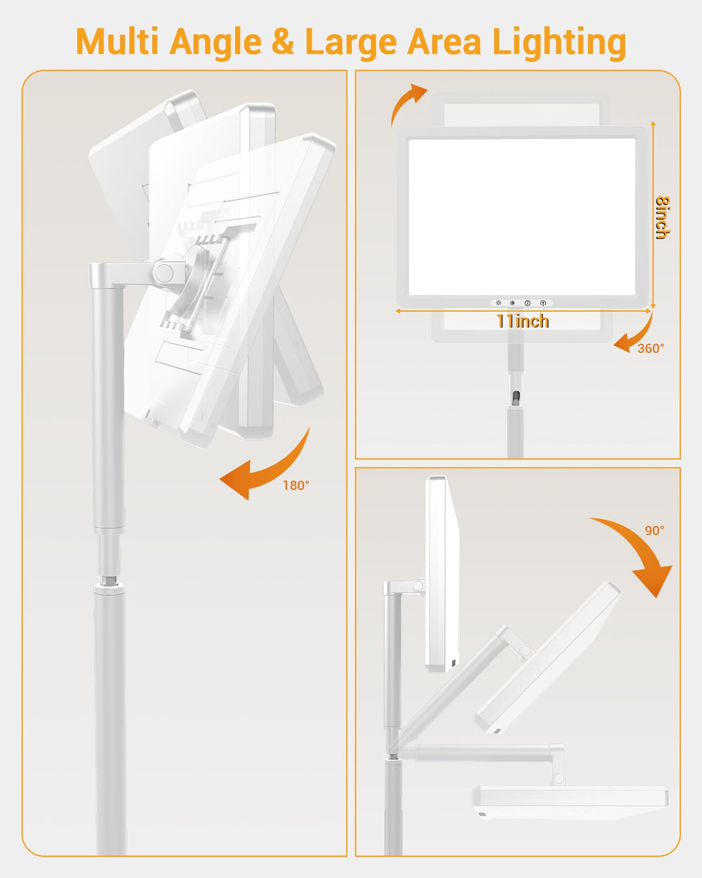 TroupePal lamp features 360° rotation and 180° tilt for flexible exposure.