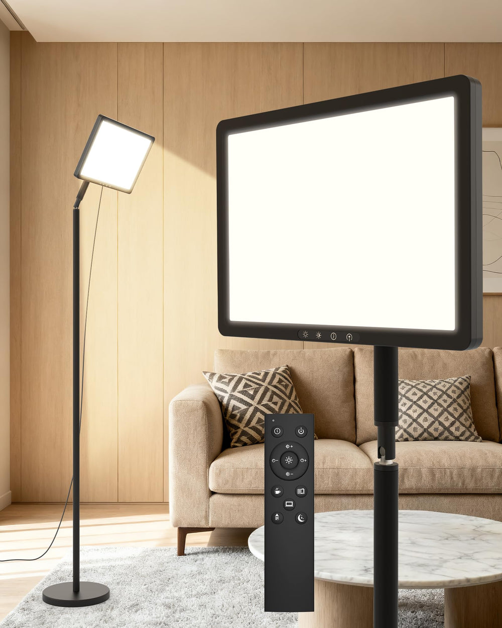 TroupePal light therapy lamp on a stable floor stand for steady bright illumination.