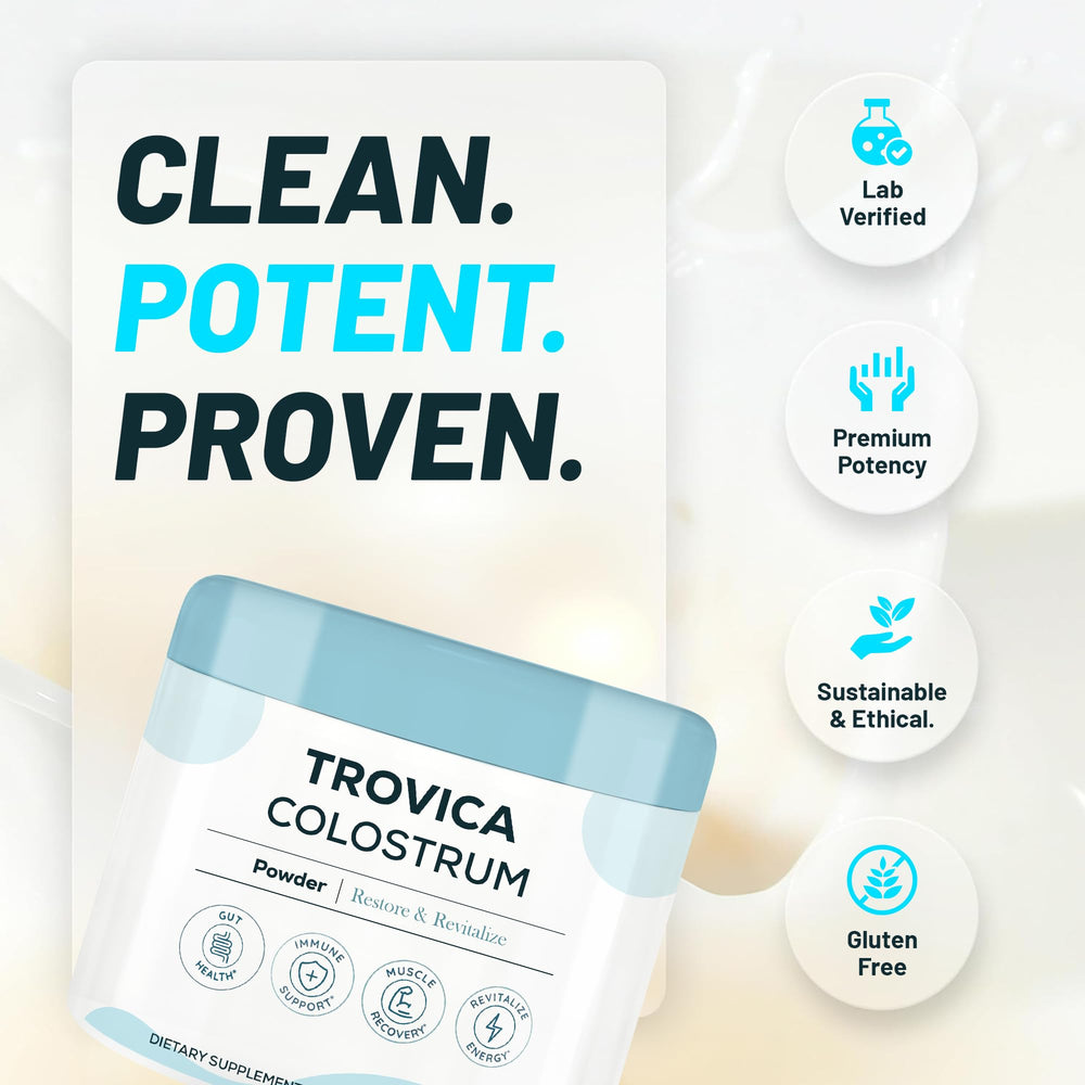 TROVICA Colostrum Powder scoop beside the pouch for convenient serving