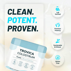 TROVICA Colostrum Powder scoop beside the pouch for convenient serving
