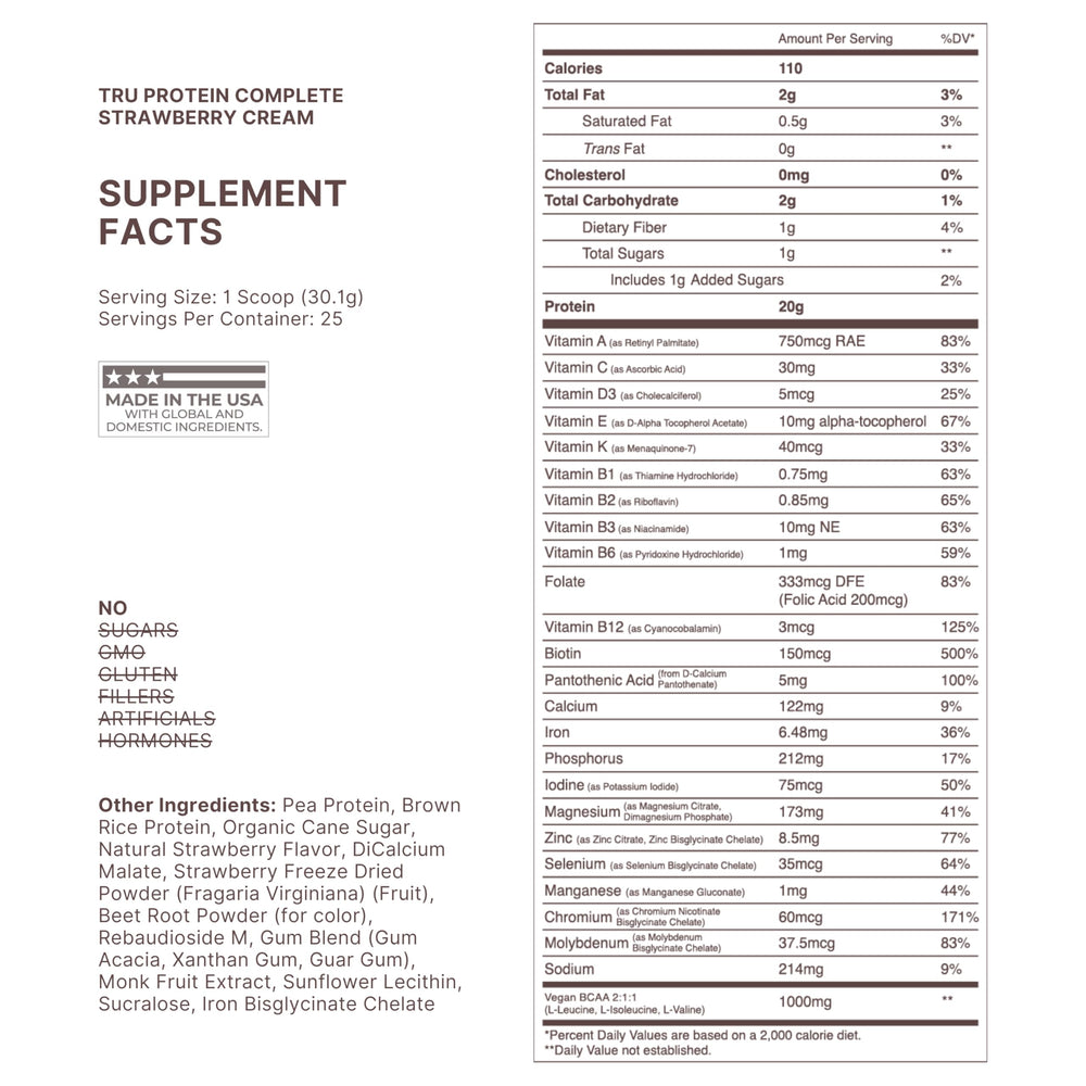 TRU Supplements brown rice and pea protein blend bag, versatile vegan mix
