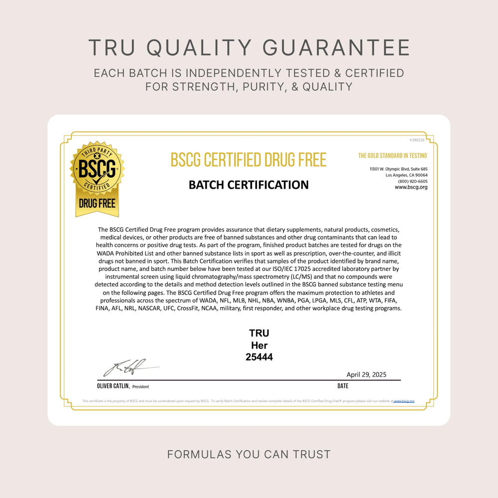 TRU Supplements HER daily-use collection arranged for women’s wellness.