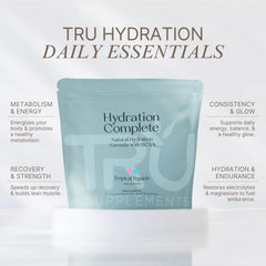 TRU Hydration Complete ingredients label emphasizes amino acids and electrolytes