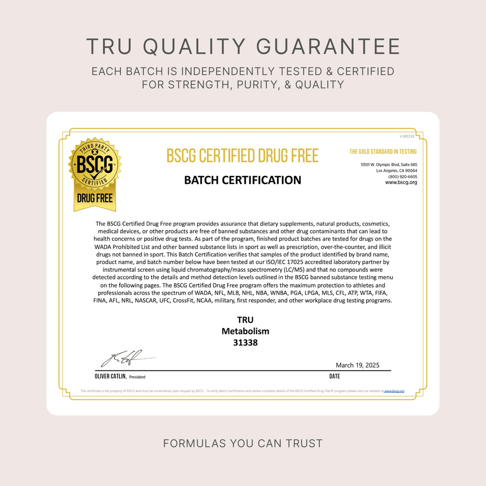 TRU Supplements Metabolism packaging on a shelf conveys trust and accessibility