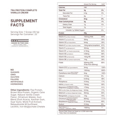 TRU Supplements Plant Based Protein Powder Vanilla Cream scoop beside tub, convenient after workouts.