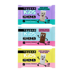 TRUBAR Kids Bars Pop Goes Confetti close-up, showing a soft vanilla cake-inspired bite for lunchboxes