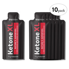 Nutrition panel detailing 11g ketones per shot for sustained energy.