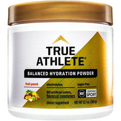 True Athlete Balanced Hydration Powder fruit punch bottle ready for pre-workout hydration
