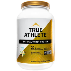 True Athlete natural whey protein vanilla tub front for lean muscle support