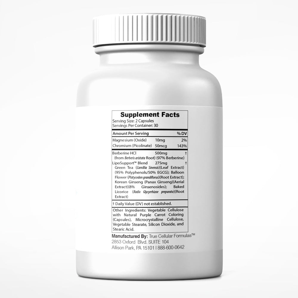 True Cellular Formulas BerberBurn+ bottle beside water for on-the-go use.
