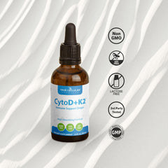 Close-up of True Cellular Formulas D3 + K2 drops bottle
