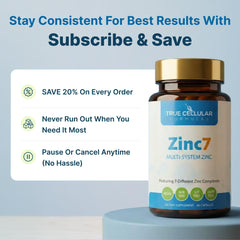 True Cellular Formulas Zinc7 label shows 50 mg zinc per serving