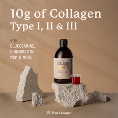 True Collagen Joints bottle label highlights 10,000 mg collagen and key ingredients