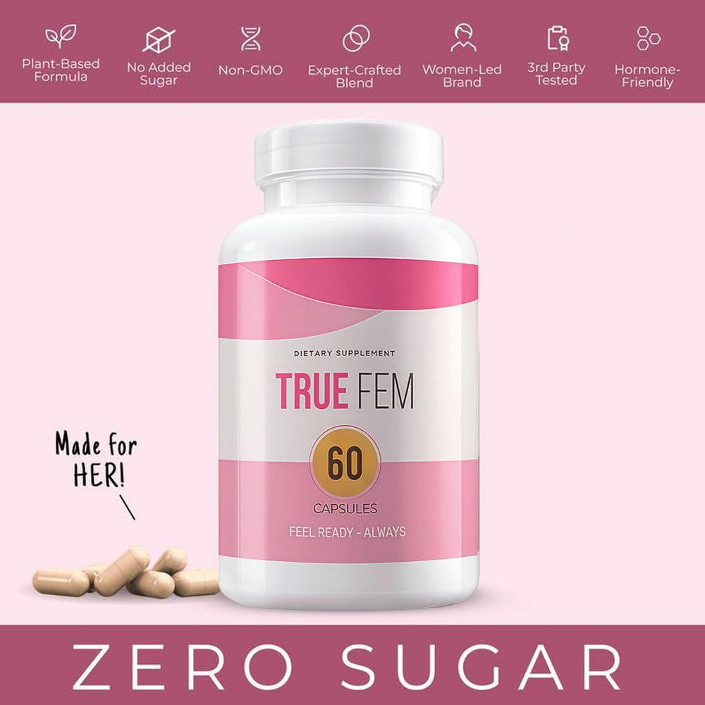 TRUE FEM 13-in-1 label detail with clean vegan branding