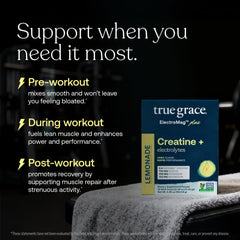 Pouring True Grace ElectroMag + Creatine Lemonade into a bottle before a workout.