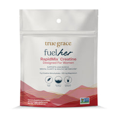 True Grace FuelHer RapidMix creatine bottle showing the unflavored powder for lean muscle