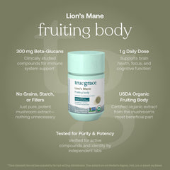 True Grace Lion's Mane label detail highlights Alkemist Assured purity and identity.