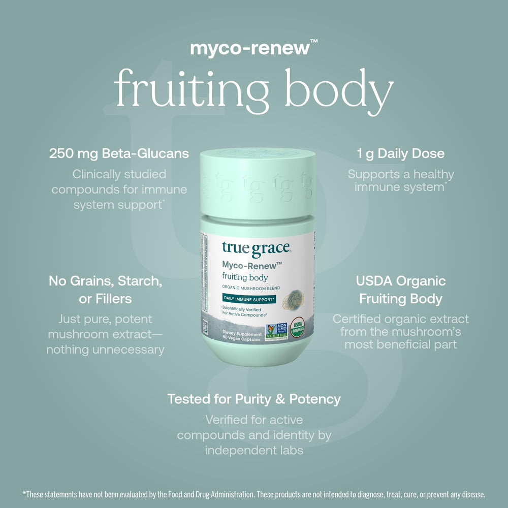 True Grace label close-up, organic blend for daily vitality.