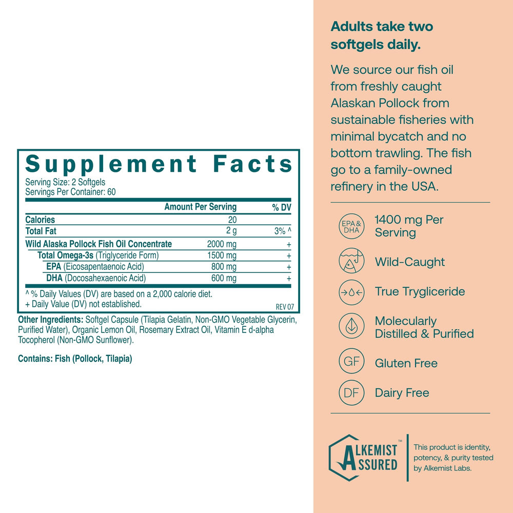 True Grace Omega-3 softgels closeup highlighting triglyceride form for absorption.