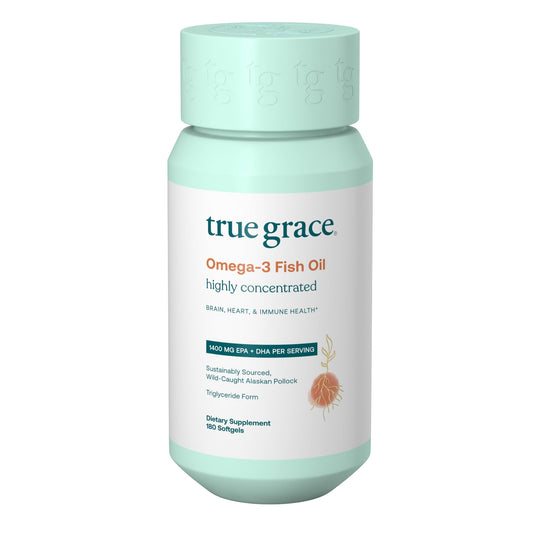 True Grace Omega-3 bottle front shows high potency EPA and DHA.