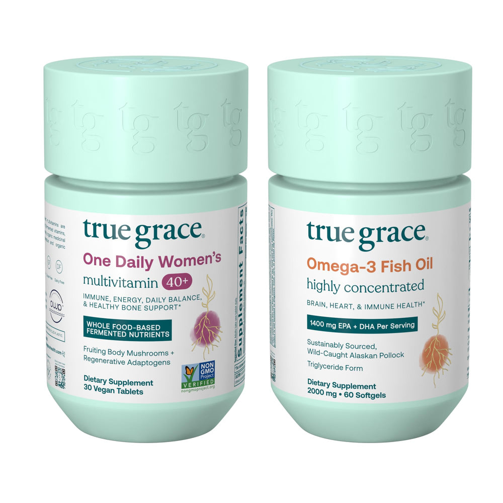 True Grace One Daily 40+ multivitamin bottle highlight for daily immune support