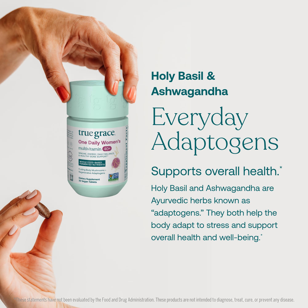 True Grace One Daily mushroom blend emphasizes beta-glucans and bioavailability.