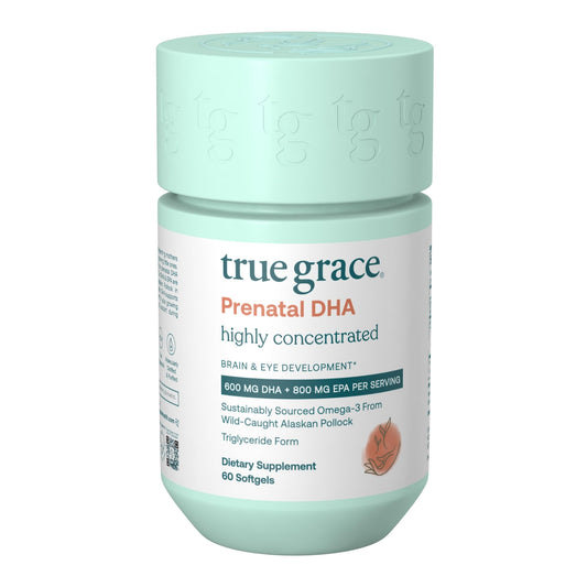 True Grace Prenatal DHA softgel bottle ready for daily pregnancy nutrition