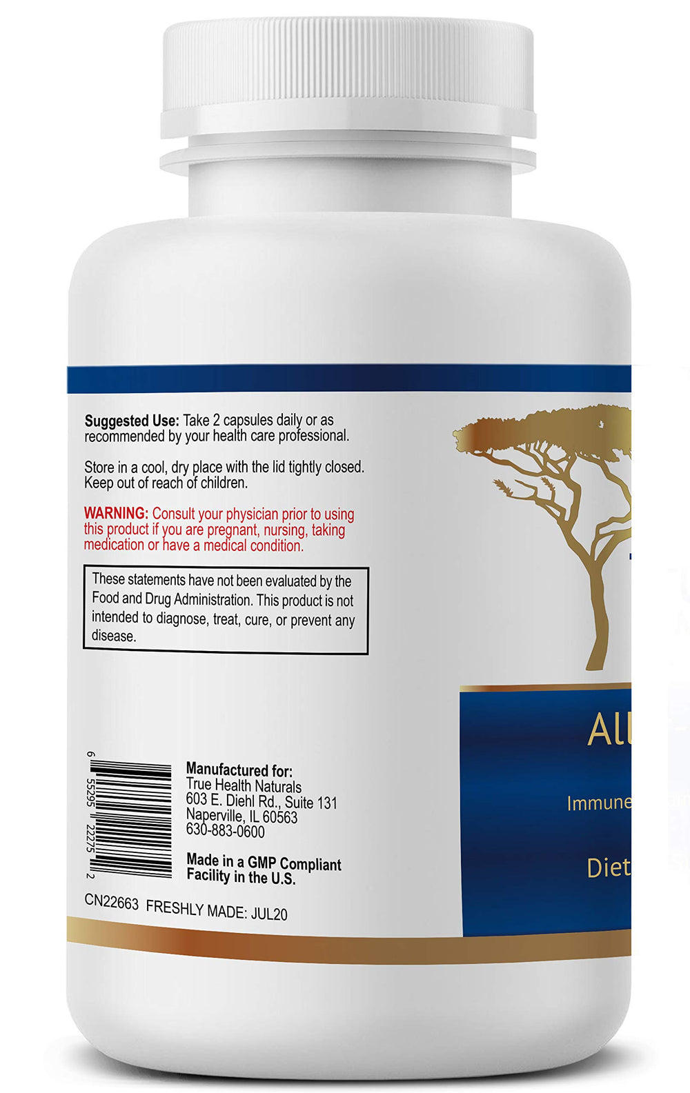 True Healing Naturals Aller-Mast bottle side view showing daily-use packaging for consistent support