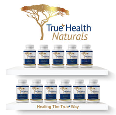Front label view of True Healing Naturals packaging