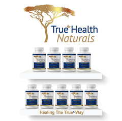 True Healing Naturals Muco-Solve gut health illustration showing potential immune balance support.