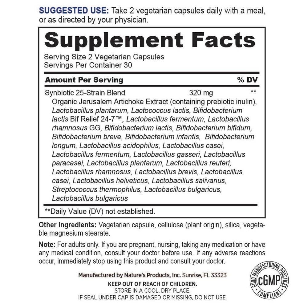 True Health probiotic multi-strain label highlighting 60 vegetarian capsules for daily gut balance.