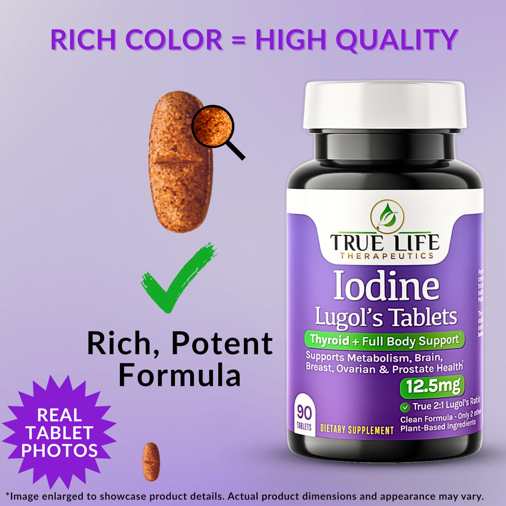 True Life Therapeutics Lugol's Iodine Tablets front label highlights product benefits