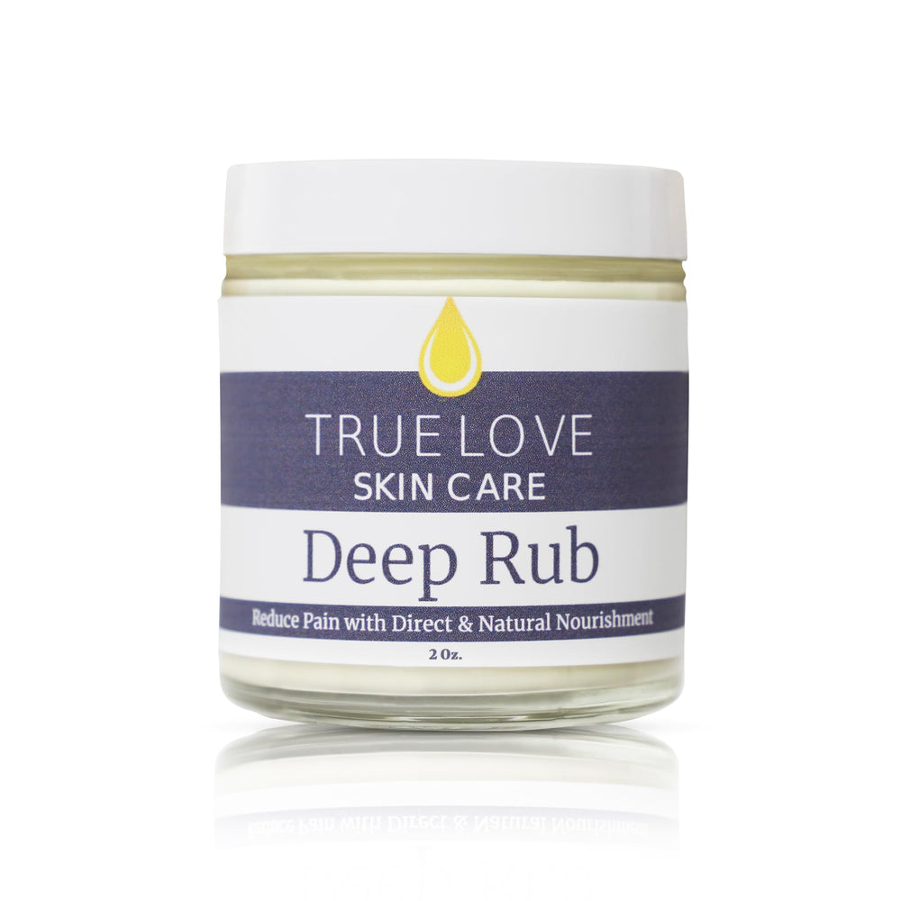 True Love Deep Rub Pain Cream tube close-up, showcasing a non-greasy, fast-absorbing formula.