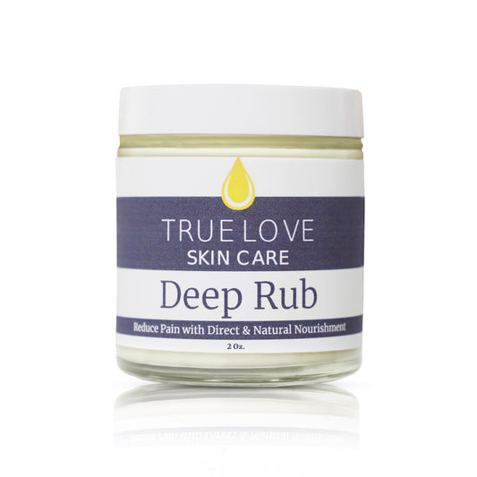 True Love Deep Rub Pain Cream tube close-up, showcasing a non-greasy, fast-absorbing formula.