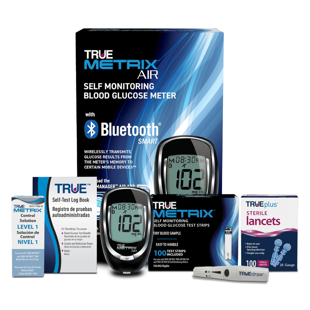 TRUE METRIX AIR meter image highlighting compact design for quick at‑home testing.