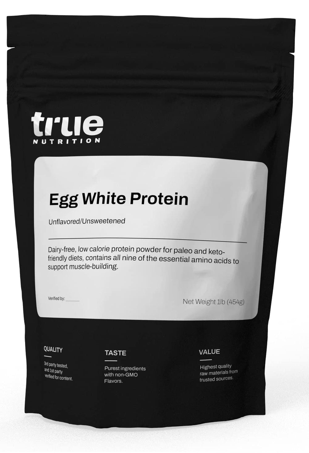 True Nutrition Egg White Protein Powder bottle illustrates a dairy-free protein option for clean nutrition.