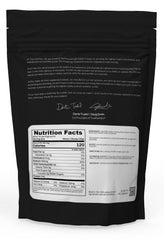True Nutrition egg white protein powder label close-up showing non-GMO and dairy-free
