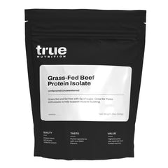 True Nutrition Grass-Fed Beef Protein Isolate bottle for high-protein Paleo and Keto meals.