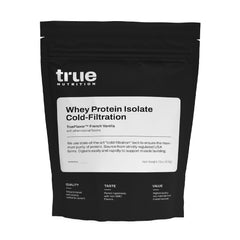 True Nutrition Whey Protein Isolate Cold-Filtration bottle highlighting premium protein and clean formula