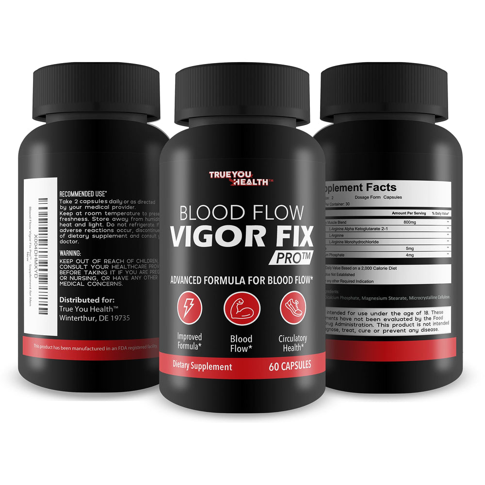 True You Health Blood Flow Vigor Fix Pro label closeup highlights reliable quality for daily use