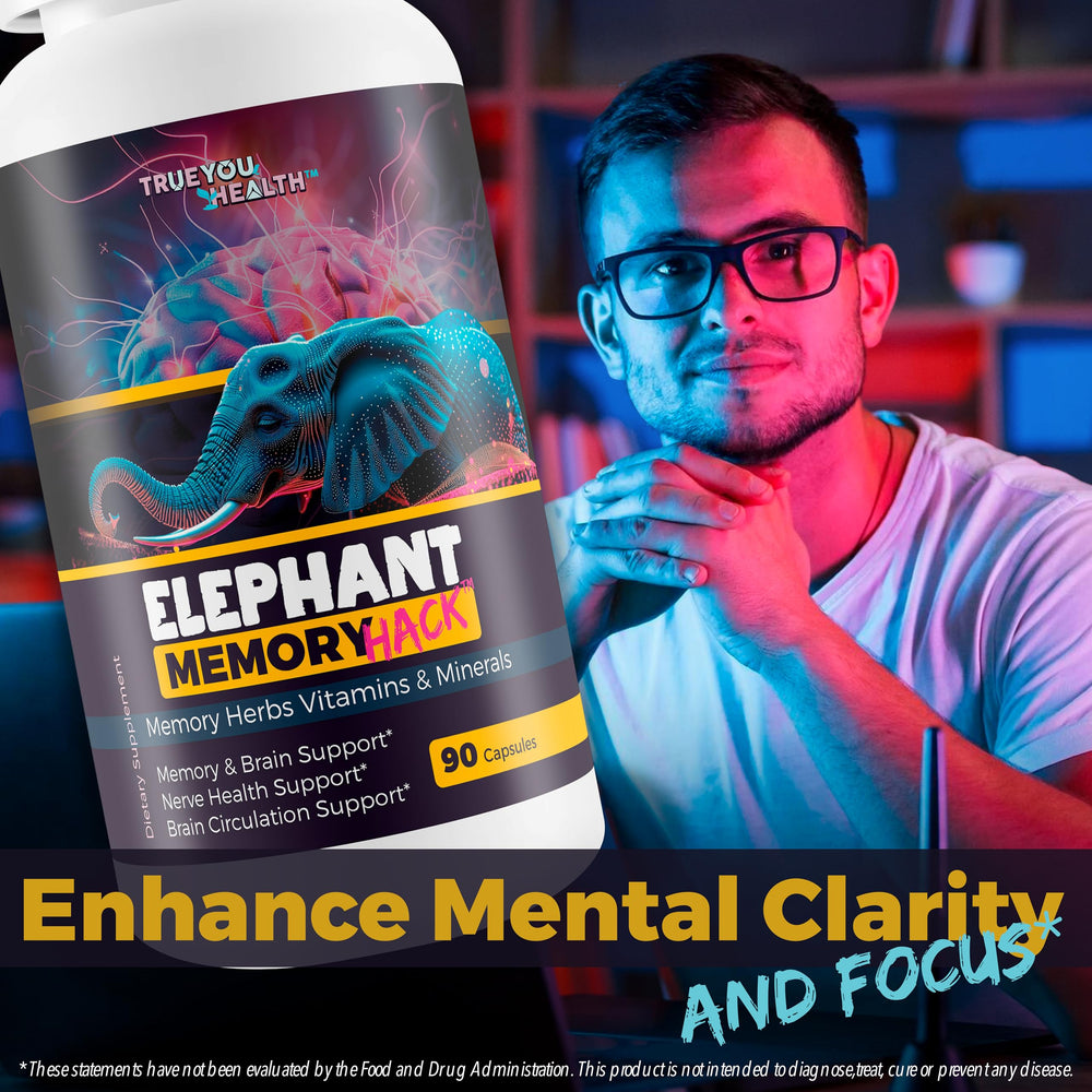 True You Health Elephant Memory Hack label highlighting Lion mane and Ginkgo