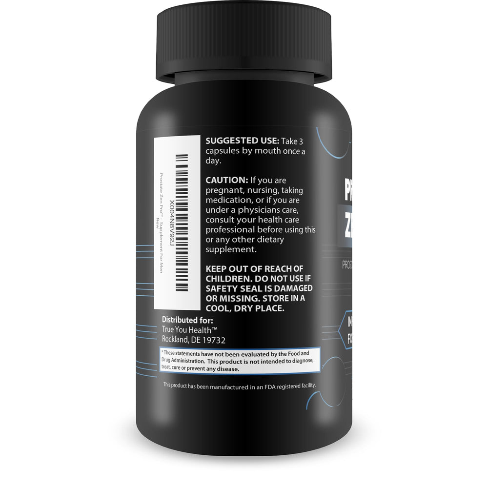 Close-up of Prostate Zen Pro label shows natural ingredients.