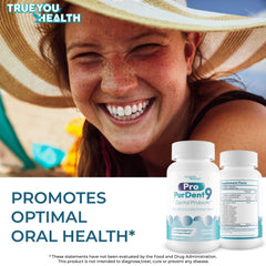 True You Health PurDent9 bottle beside toothbrush promotes seamless integration into routines