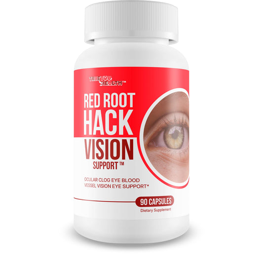 True You Health Red Root Hack Vision bottle front showing eye support capsules.