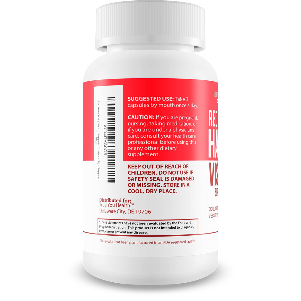 Red Root Hack Vision bottle packaging emphasizes USA-made high quality formula.