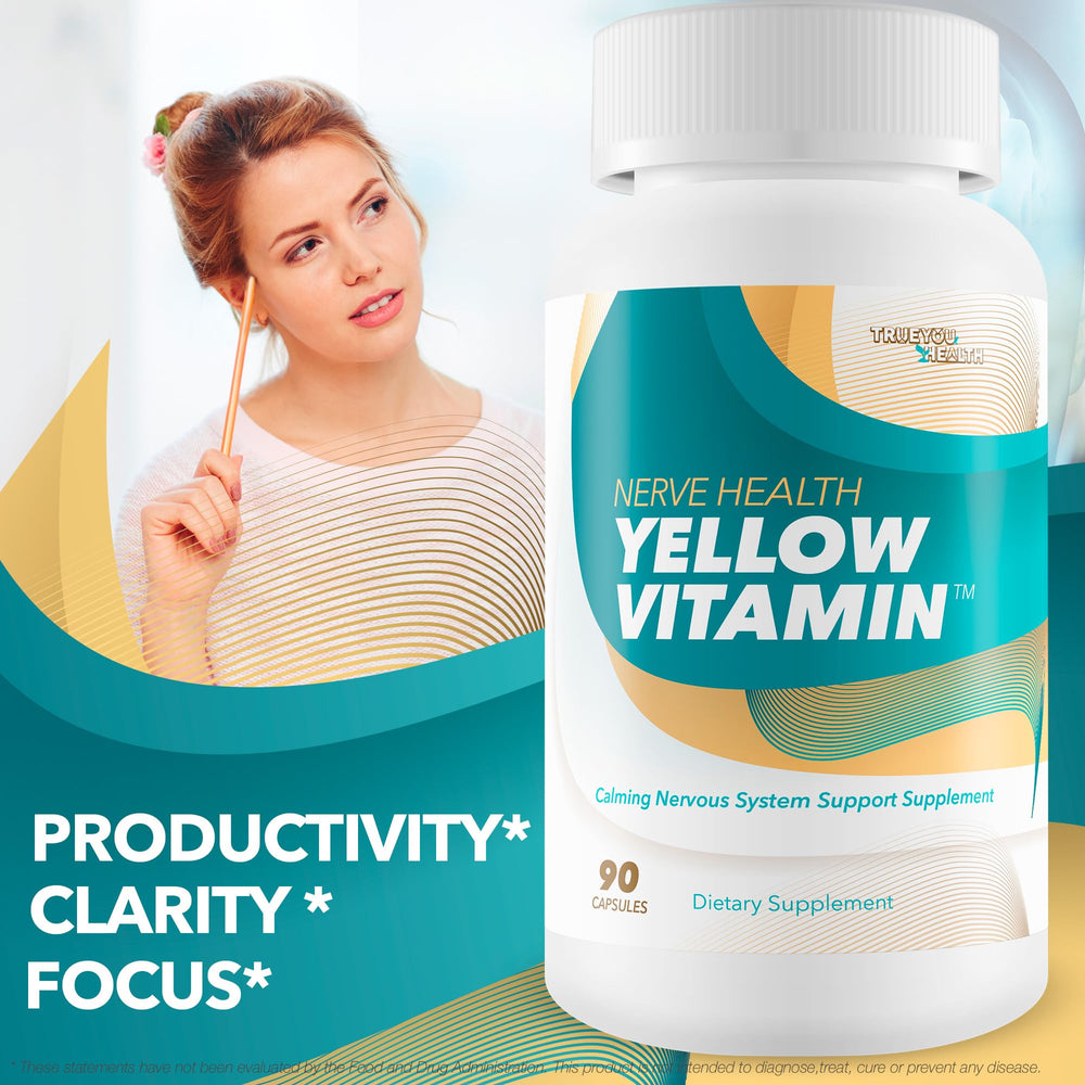 True You Health Yellow Vitamin on daily wellness routine for balance.