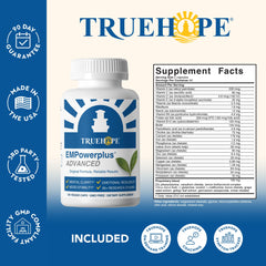 Truehope brand logo on the EMPowerplus bottle for trusted nutrition.