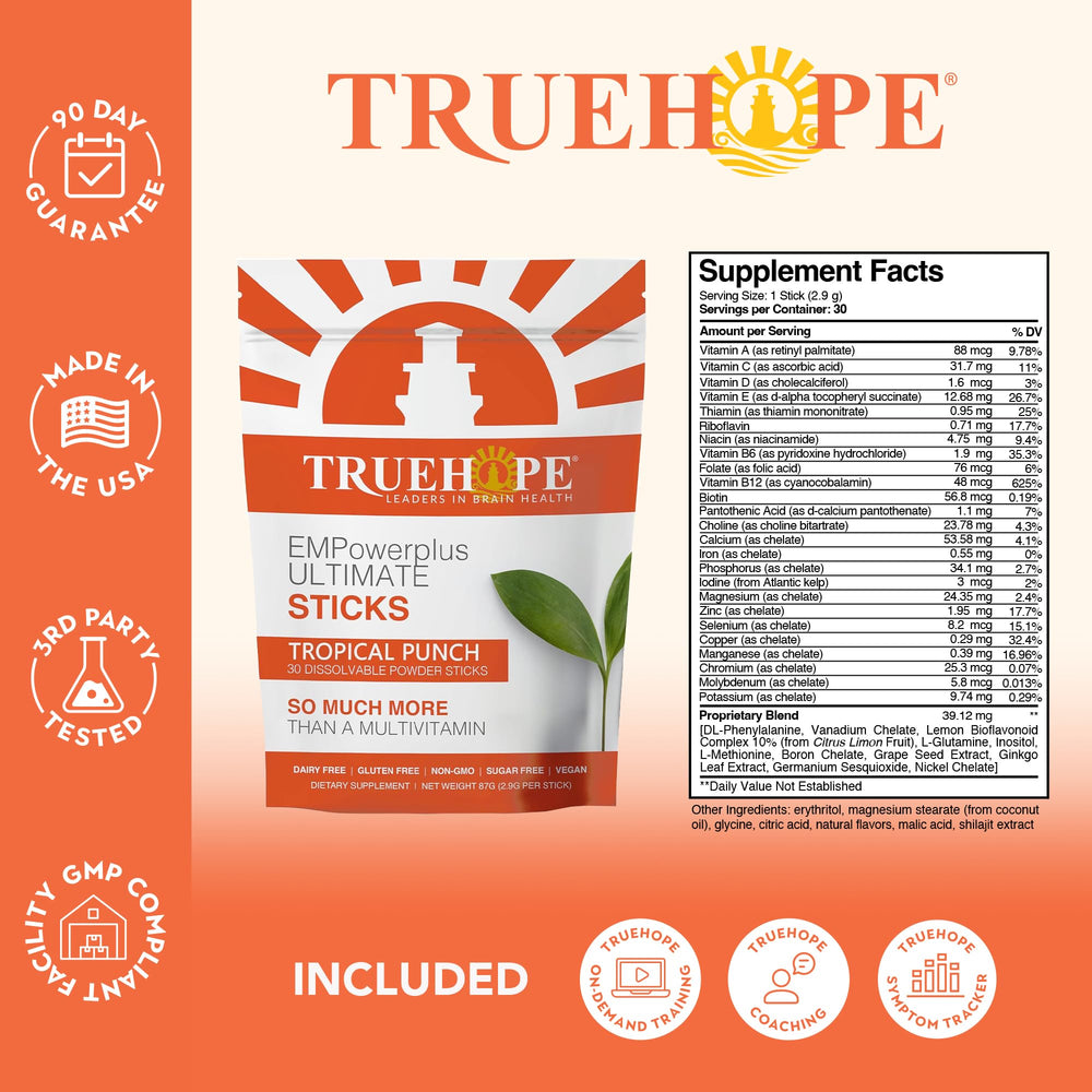 Truehope EMPowerPlus Ultimate Sticks direct-to-mouth pouches enable quick mood balance.