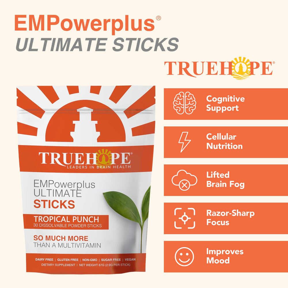 Truehope EMPowerPlus Ultimate Sticks close-up ingredients highlight Inositol and vitamins.